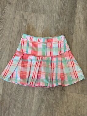Girls Plaid Pleated Skater Skirt - Pink & Mint